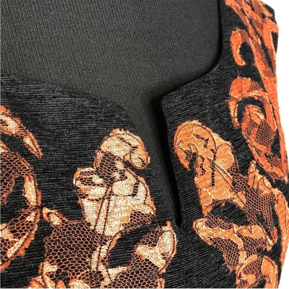 Yoana Baraschi black orange/copper metallic floral lace fit & flare dress size 2 - Picture 11 of 16